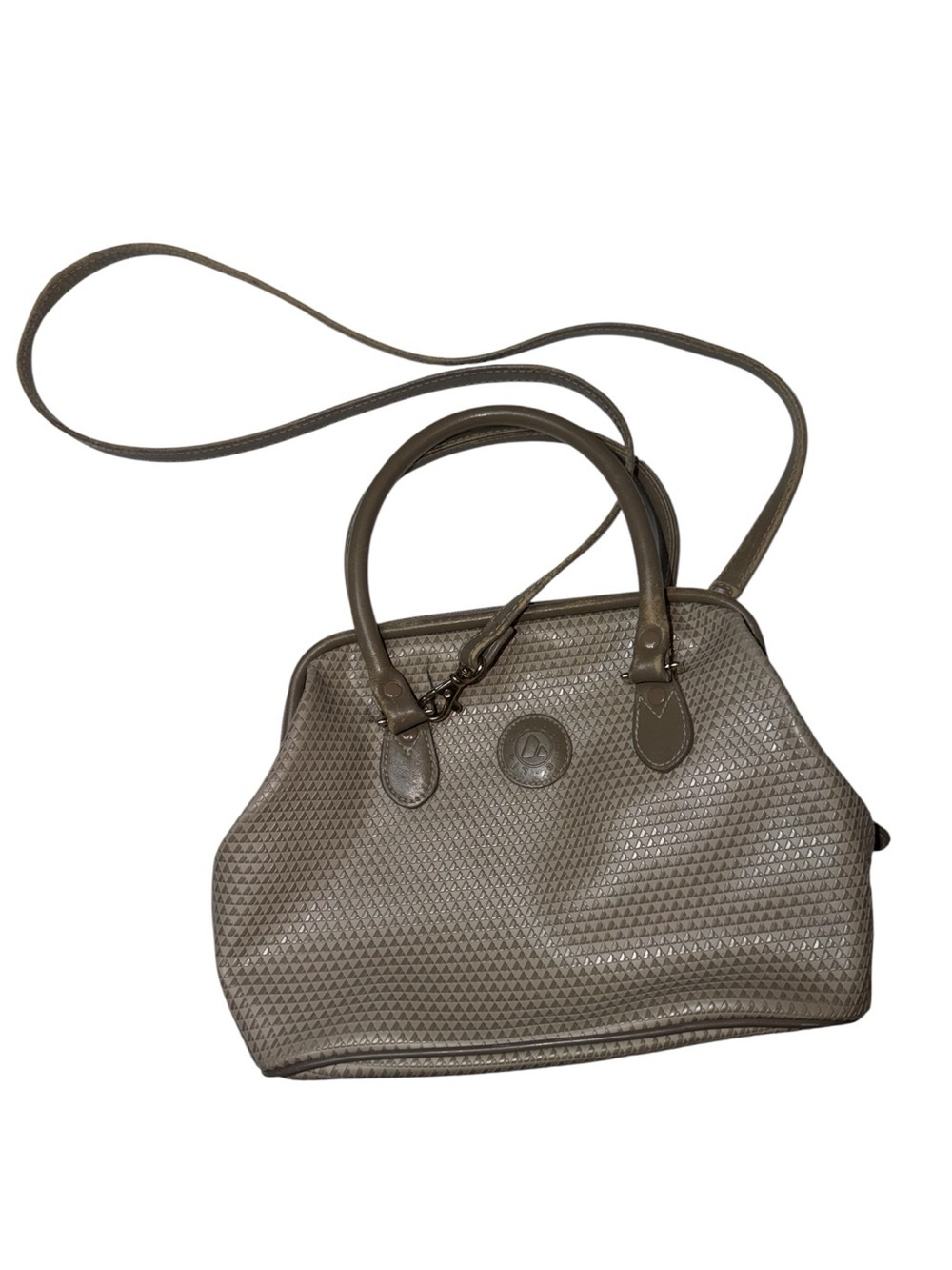 Vintage Liz Claiborne Gray Geometric Embossed Satchel Crossbody Bag Genuine Leat